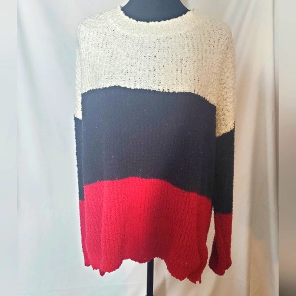 Women's Crew Neck Colorblock Teddy Sweater - Picture 1 of 2